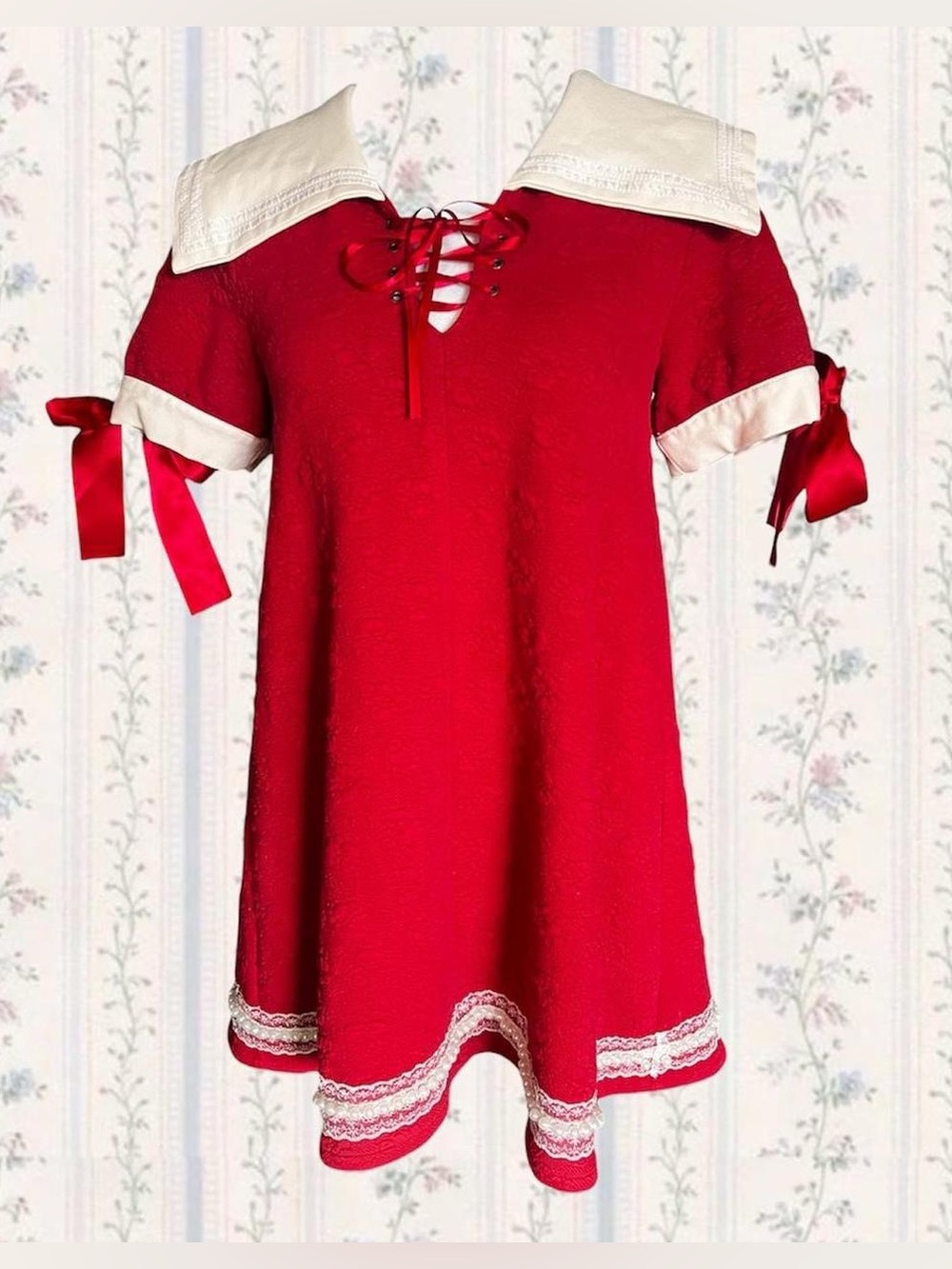 Red Sailor Collar Teddy Bear Dress